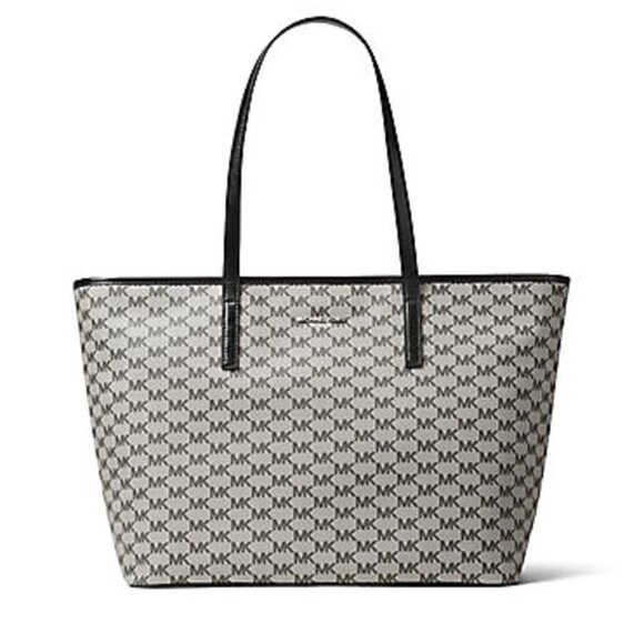 MICHAEL Michael Kors Handbags - EUC Michael Kors Emry Signature Canvas Black Grey Large Zip Tote w/ Dustbag